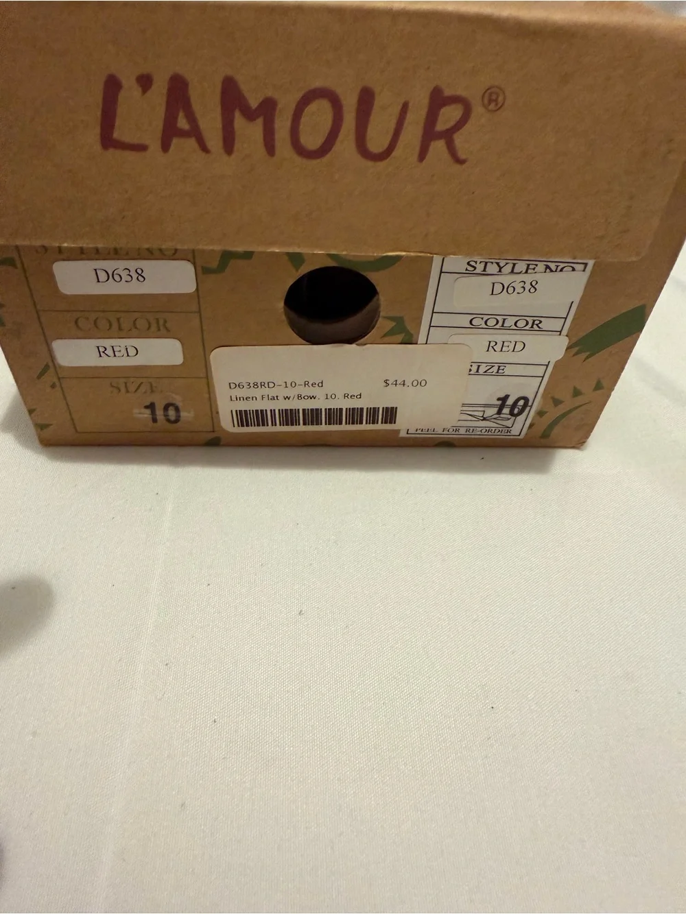 NWT L'Amour Girls Red Linen Bow Flats Mary Jane Size 10